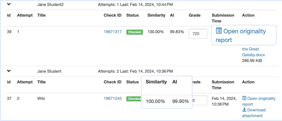 Easy access to similarity & AI scores within Schoology Easy access to similarity & AI scores within Schoology